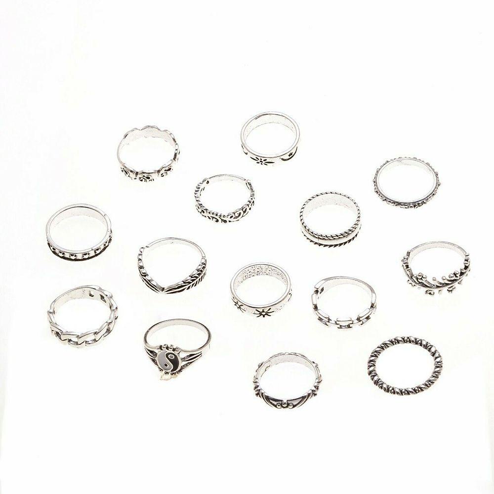 Lily Yin Yang Knuckle Set Cincin Wanita Kepribadian Bulu Gajah Tengkorak Rings Vintage Punk