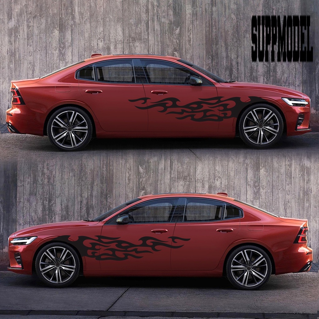 2pcs Stiker Decal Motif Api Untuk Dekorasi Mobil SUV