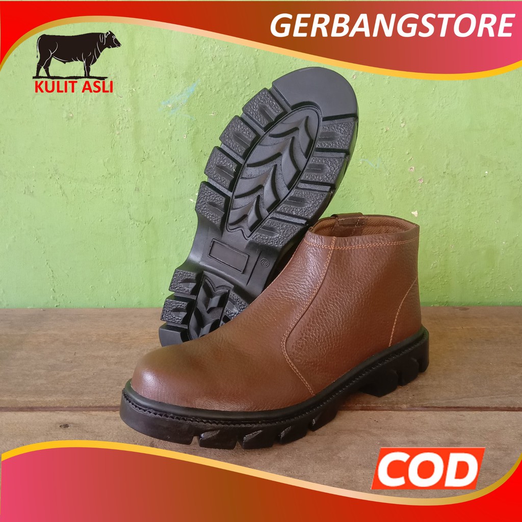 Sepatu Safety Kulit Asli Sapi Model Resleting Size 39 Sampai 45 [ SAFETY 709]