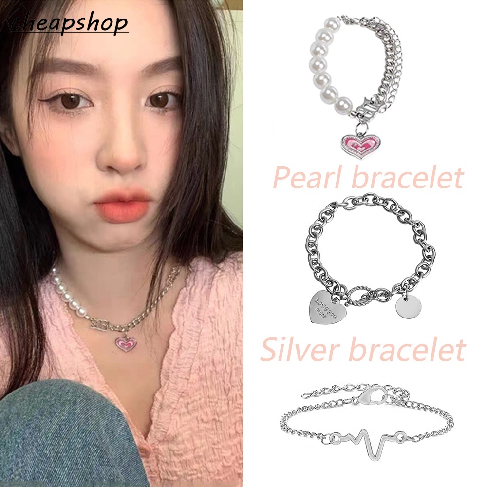 IFYOU Kalung Dan Gelang Mutiara Bentuk Hati Motif Tulisan Gaya Korea Untuk Wanita