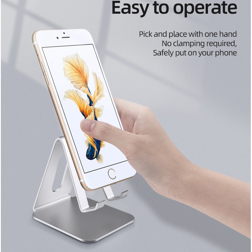 ACCEZZ Smartphone Tablet Stand Holder Bahan Aluminium - S3 - Silver