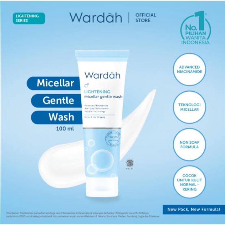 `ღ´ PHINKL `ღ´ ᘺᗩᖇᕲᗩᕼ Wardah lightening micellar gentle  wash biru pembersih wajah mencerahkan