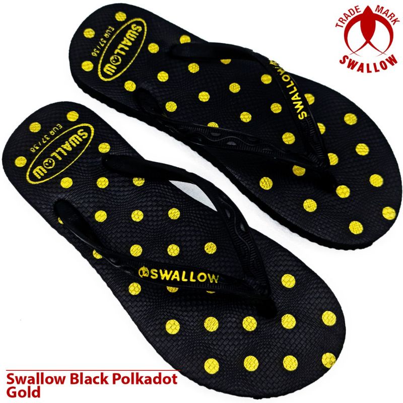 Sandal Jepit Karet Wanita Swallow Black Polkadot - Flip Flop Sandal