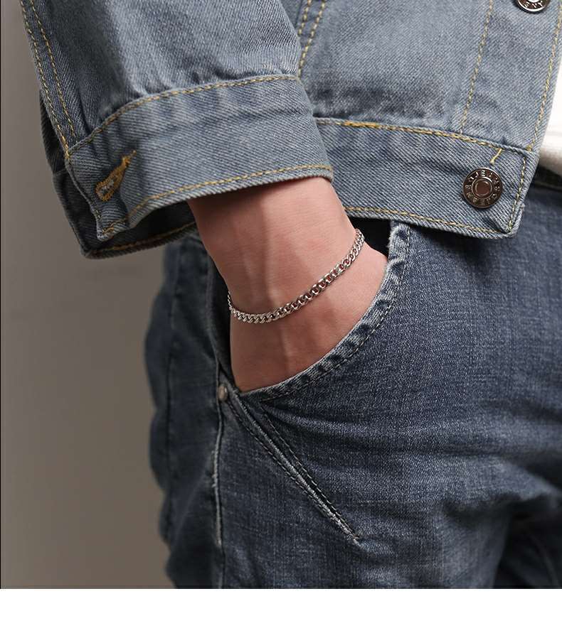 Gelang Rantai Pria Lebar 4mm Stainless Stel Curb Cuban Link Chain Bracelets Untuk Wanita Unisex Perhiasan Pergelangan Tangan