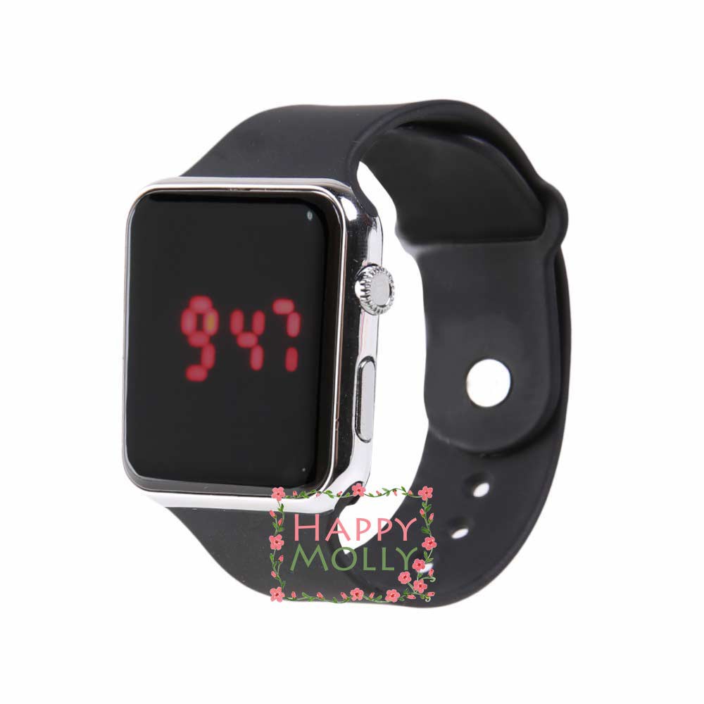 LED Watch [ Black Silver ] Jam Tangan Digital Pria &amp; Wanita - Strap Rubber - FREE STRAP