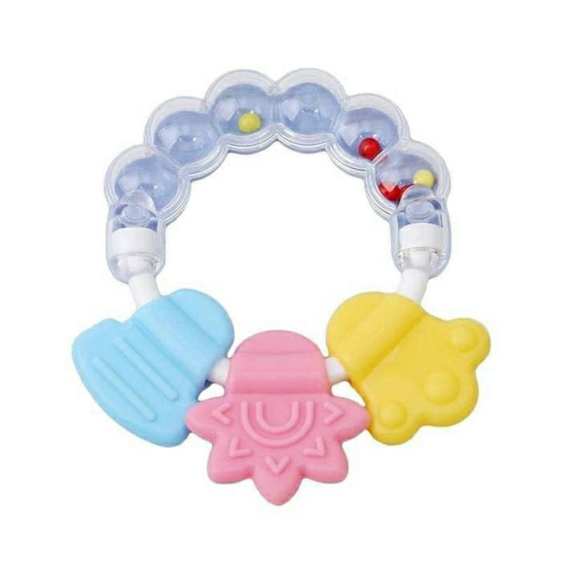 Mainan Rattle Genggam Gigitan Teether Bulat Silikon Kerincingan Bayi Bisa Pilih Warna