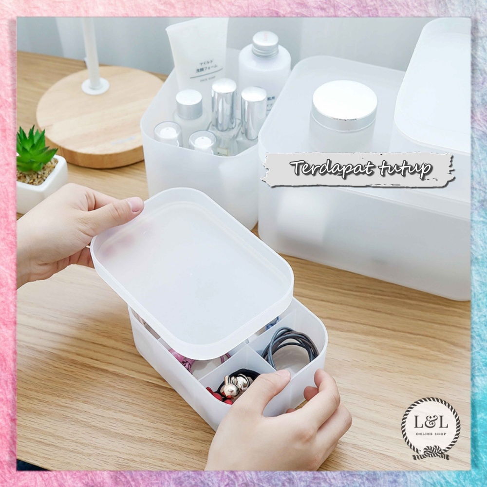 Organizer Box Serbaguna Tempat Kotak Penyimpanan Wadah Kosmetik Skincare Sekat dan Polos Portable