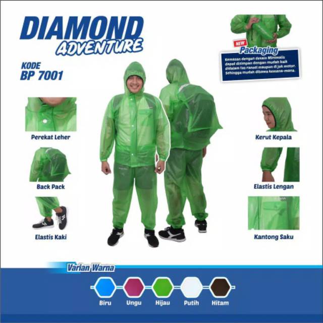 Plevia Diamond Adventure BP7001 / jas Hujan murah Back pack dewasa Pria wanita transparan laris APD jas hujan 7001