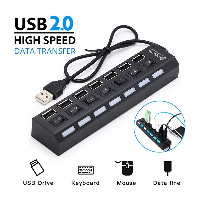YTJ-Hub Splitter Multi Port USB 2.0 4 / 7 Port Dengan Power Adapter Untuk PC