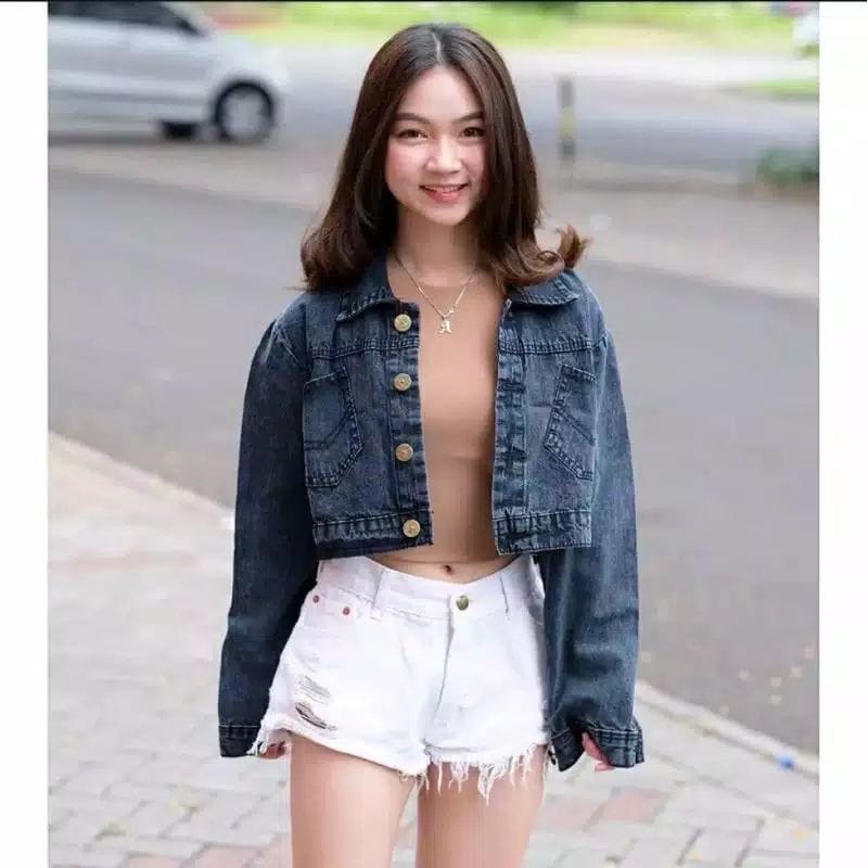 JAKET JEANS CROP LIPAT// JAKET SNOW BLACK