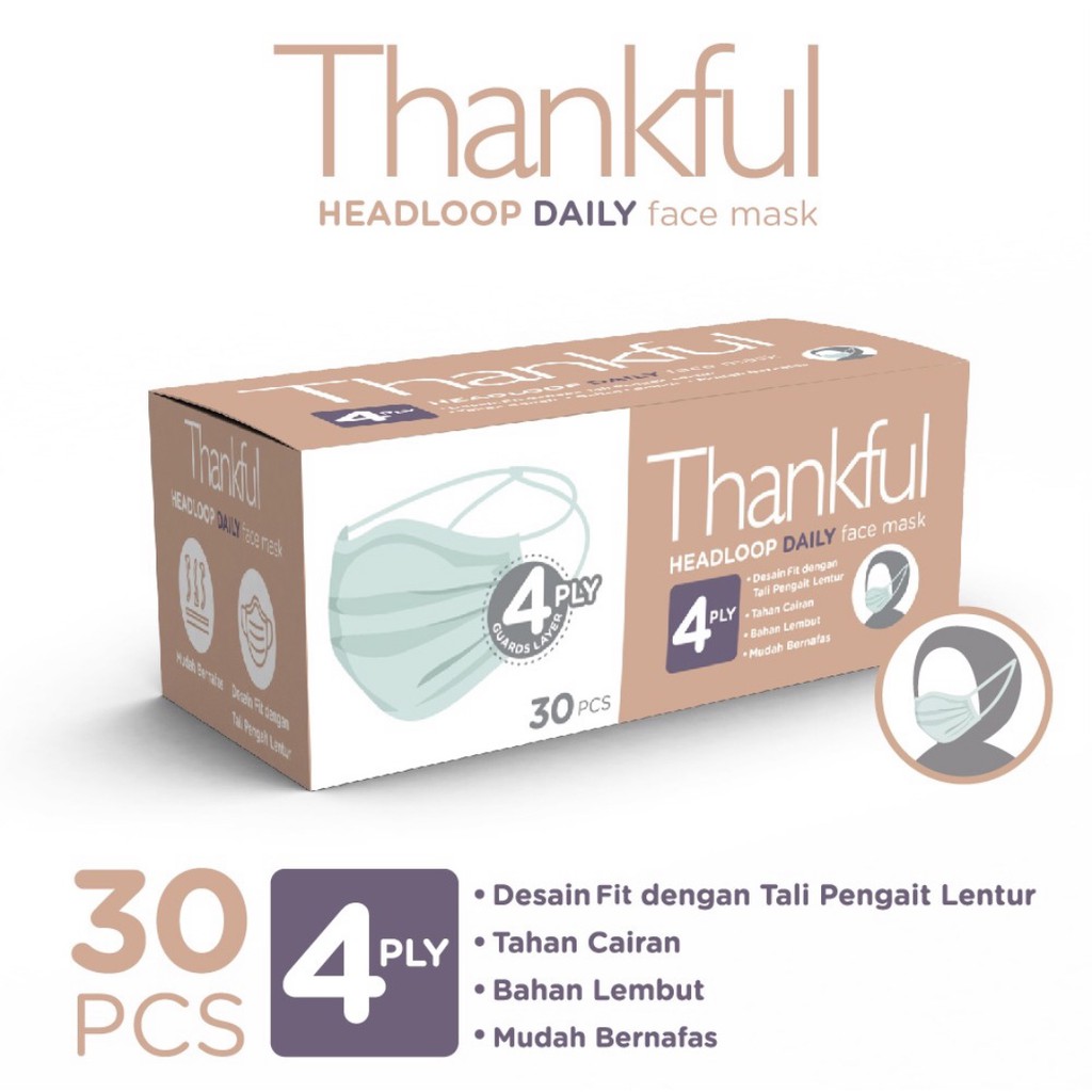 Masker Thankful Dewasa  4ply Headloop isi 30s