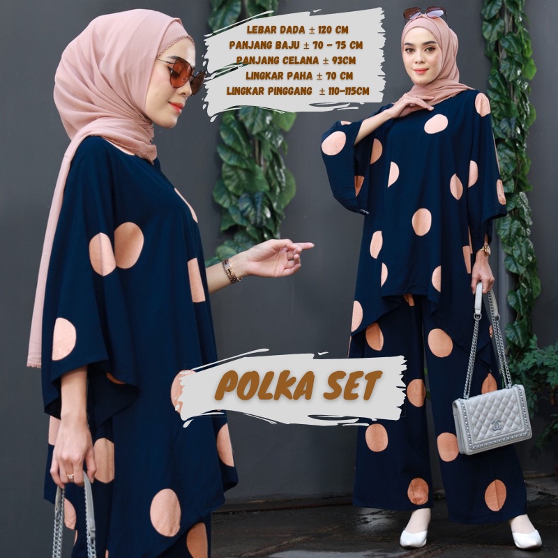 BAJU WANITA SETELAN TIE DIE DYE WAKA JUMBO SINTIA SET BUSUI ONE SET RAYON MOTIF KEKINIAN-POLKA NAVY