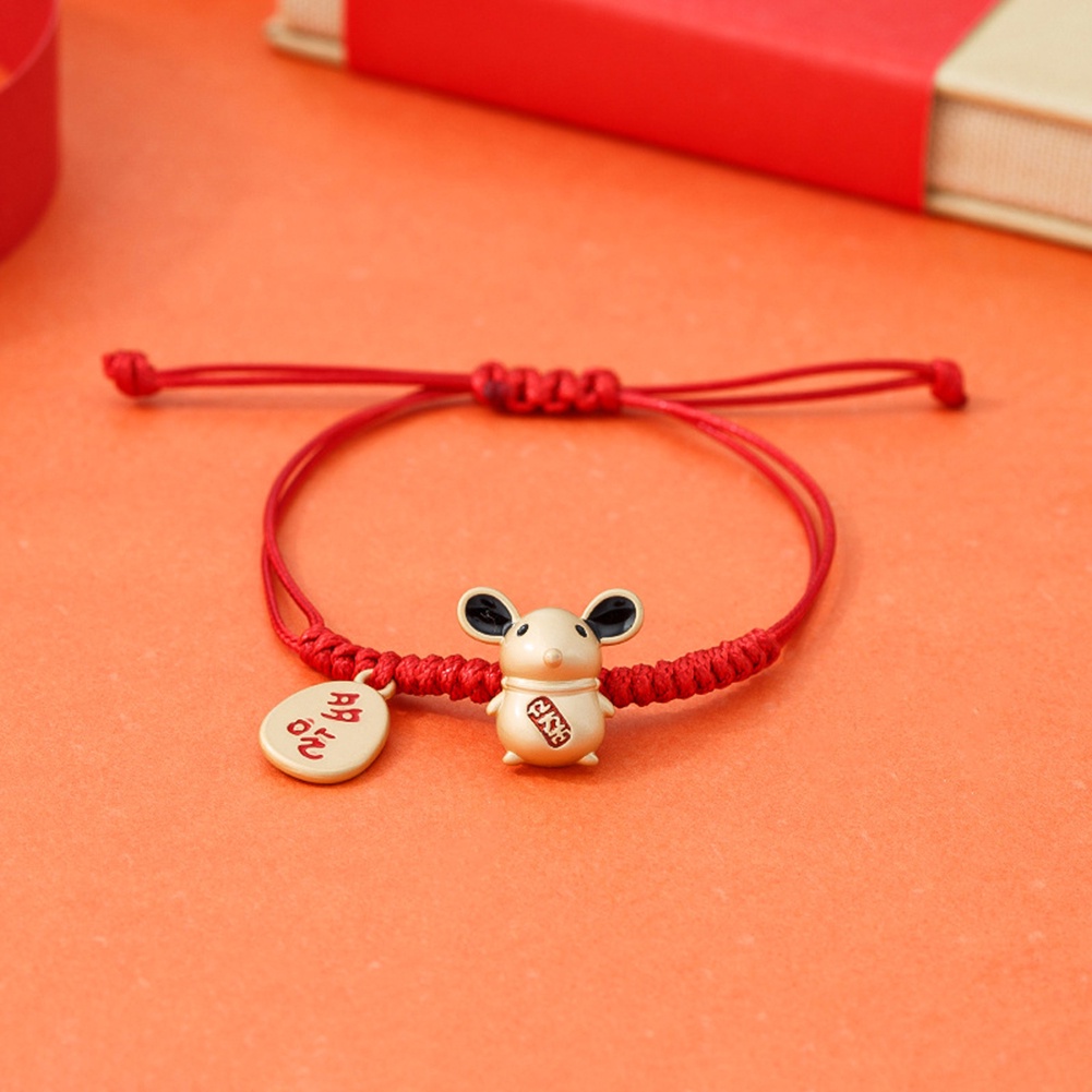 Hu Hu Hu Hu Hu Alat Bantu Pasang Kacamata♡ Gelang Tali Merah Adjustable Dengan Charm Tikus Zodiak Untuk Wanita