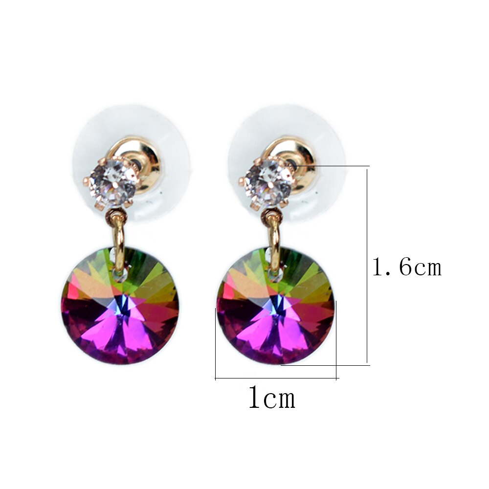 Anting Stud Bentuk Bulat Geometris Aksen Kristal Warna-Warni Untuk Wanita