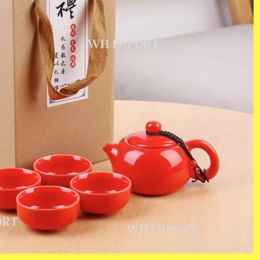 ► Tea Pot set / Teko Set Kramik set / Chinese Tea Set / Teh Set kramik - Merah, 2 Gelas ✳