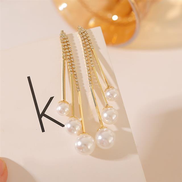 Sterling silver jarum Korea panjang elegan mutiara kepribadian rumbai anting-anting anting-anting un