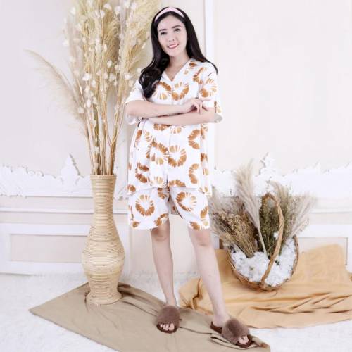 Setelan Piyama Wanita Pendek HP Satu Set Tie Dye Rosei Jumbo XXL Big Size Baju Tidur Wanita Cewek Casual Setelan Rayon One Set Cantik-CHELSEA BROWN