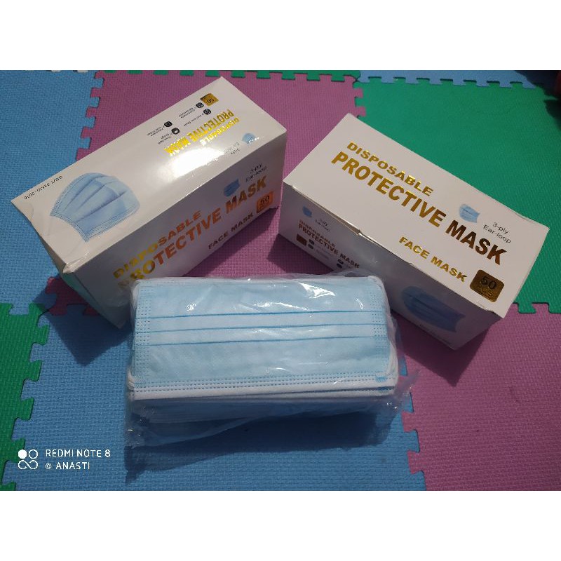 Masker cantol 3 lapis 3 ply earloop tali telinga 50 pcs disposable