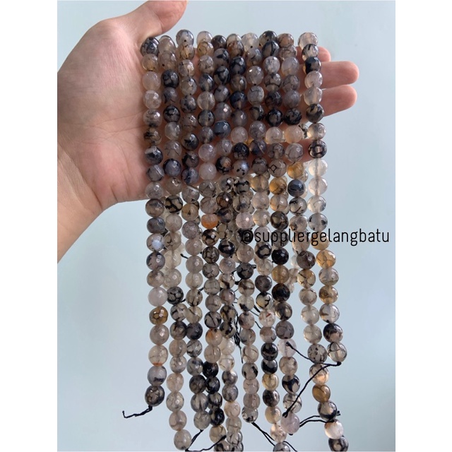 Batu RHODOLITE DALMANTION CUTTING 10mm natural akik hitam putih serat