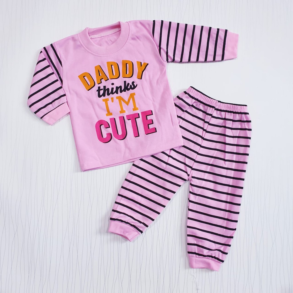 Piyama Anak  Daddy I'm CUTE PINK / Baju Tidur Anak / Setelan Baju Tidur Panjang / Baju Tidur Bahan Katun