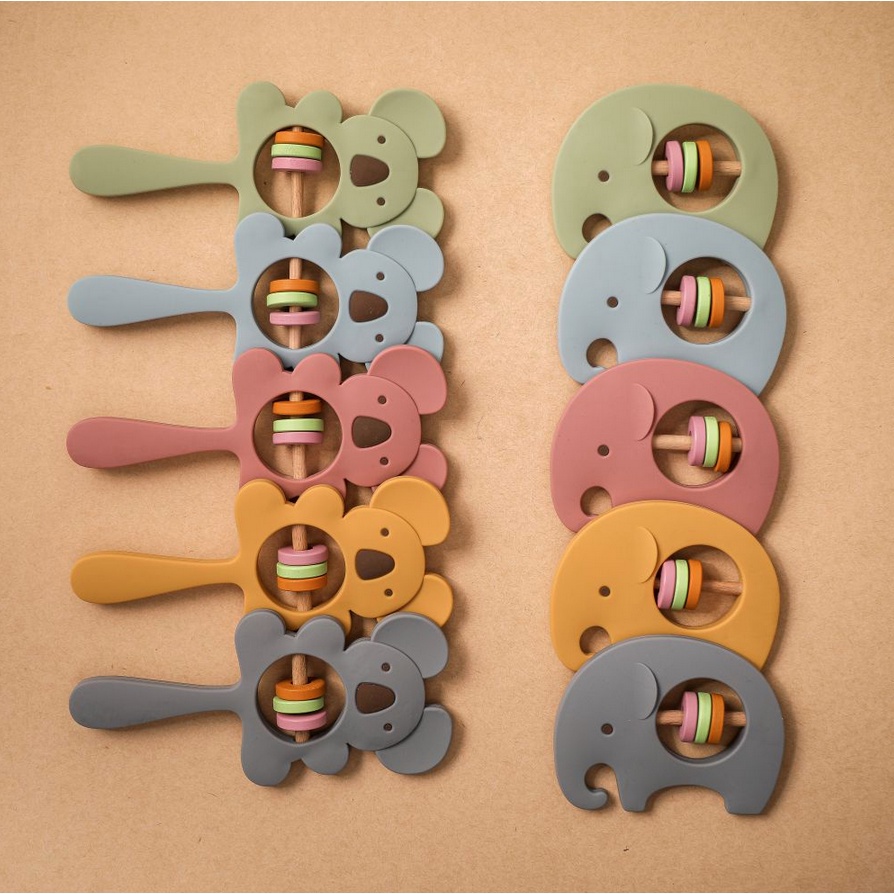 Crumbl Silicone Teether Rattle Stick Toy - Koala Elephant Mainan Toys Gigitan Anak Bayi Silikon Teething Toy