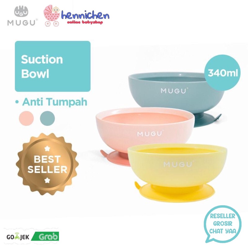 MUGU Antispill Suction Bowl 340ml - Mangkok Makan Anak Bayi BPA Free Mangkuk Anti Tumpah Baby Plate