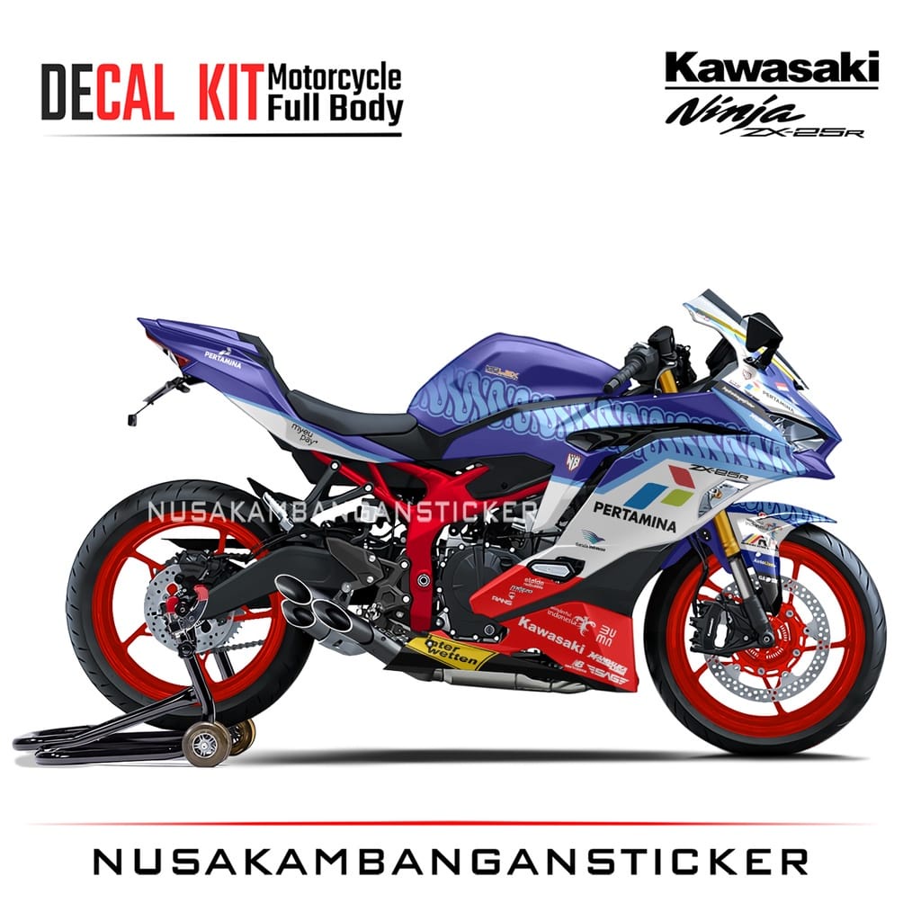 Stiker Decal Motor Kawasaki Ninja ZX 25R Full Body Mandalika Biru Grafis Racing Team Sticker Variasi