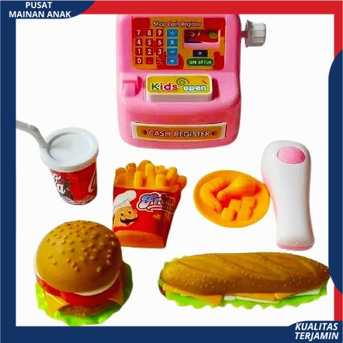 Promo Mainan Anak Kasir Kasiran Set Lengkap Alat Kasir dan Makanan Burger Ukuran Mini LK 15