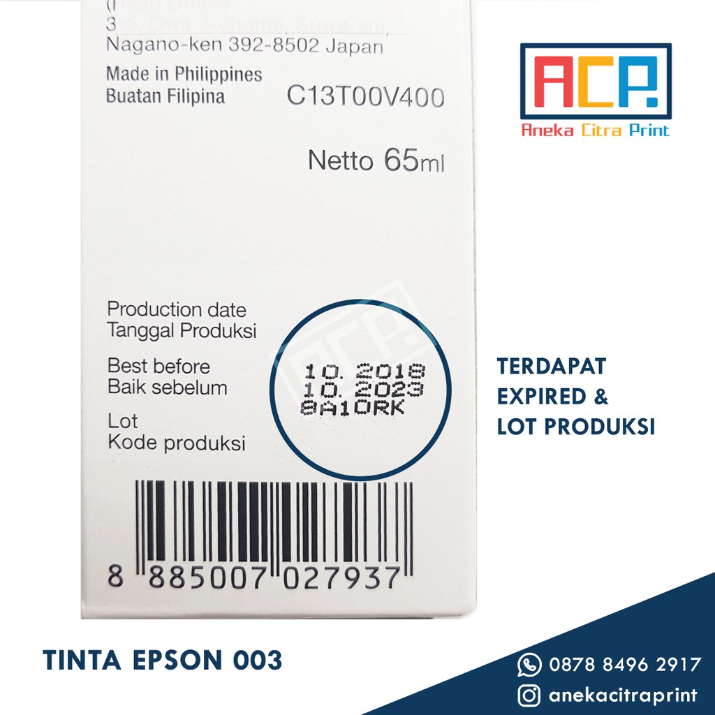 1 Set Tinta Epson 003 Original - Printer Epson Ink Tank L1110 L3100 L3110 L3150 L5190