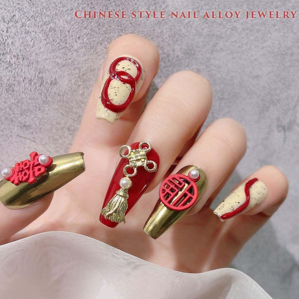 Mxbeauty Manik-Manik Kuku Bentuk Simpul China Warna Merah Untuk Nail Art