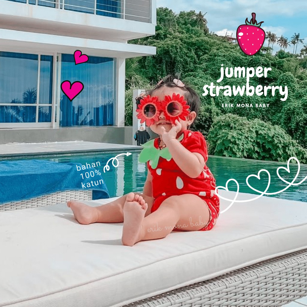 Ermon Baby - Jumper Bayi Laki Laki Perempuan Jumper Baby Cowok Cewek Lucu Karakter Buah Strawberry + Topi Usia 0 - 12 Bulan
