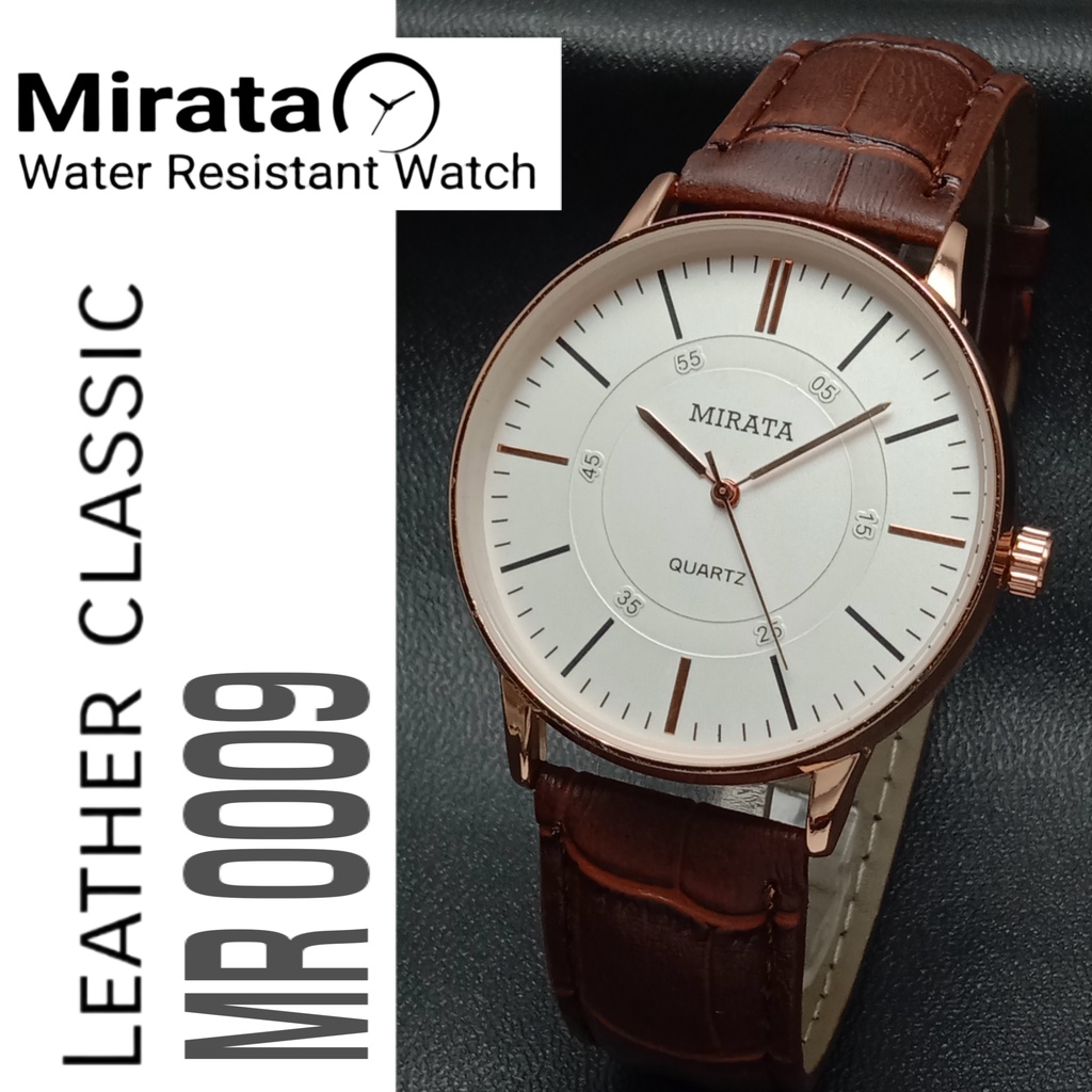 MIRATA  0009 JAM TANGAN COUPLE ORIGINAL MIRATA PRIA-WANITA BAHAN TALI KULIT WATER RESISTANT