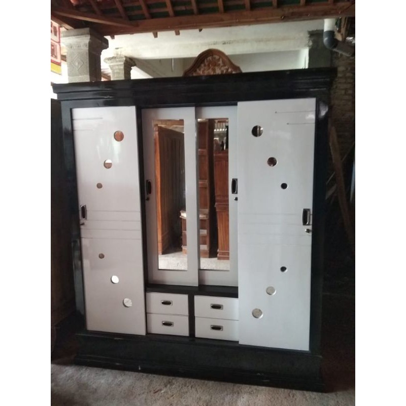 sliding 4 pintu cat duco kayu jati/Lemari pakaian/Lemari jati/Lemari murah