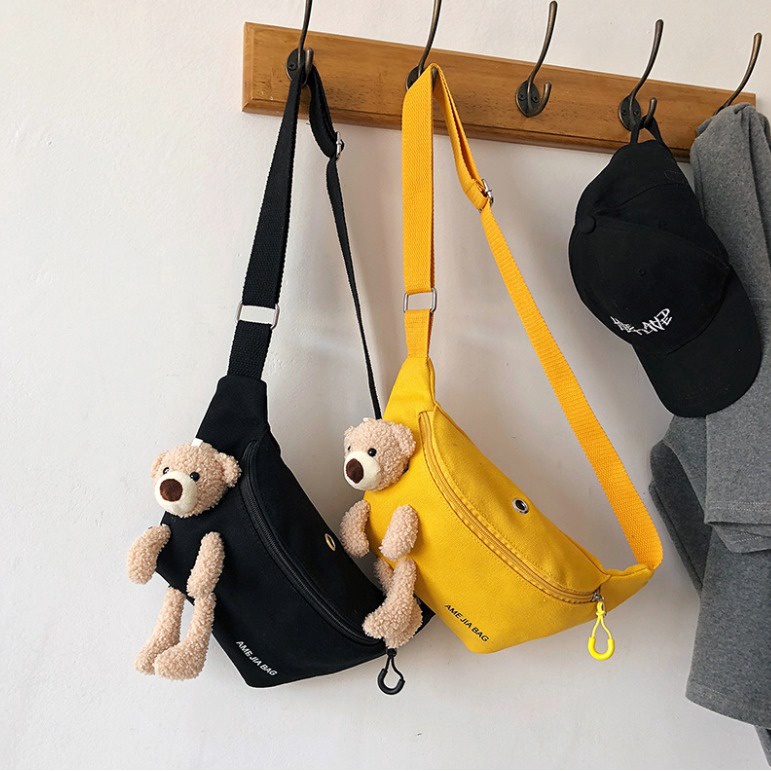 CHIKOISME - AML BEAR Waist Bag Tas Selempang Bahu Waistbag Canvas Gantungan Boneka Lucu Slingbag Unisex  Remaja Cute Korean Import NR