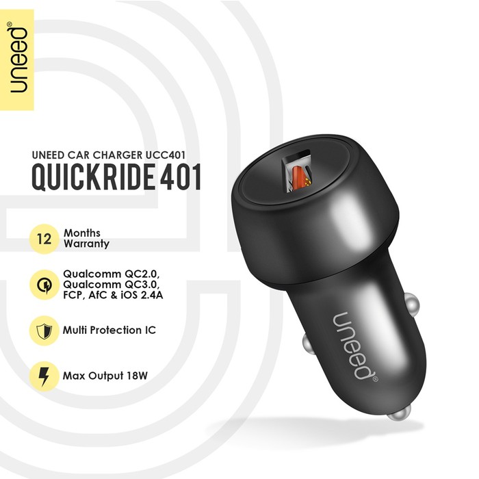 UNEED Single Port USB Car Charger with Qualcomm QC3.0 - Charger Mobil