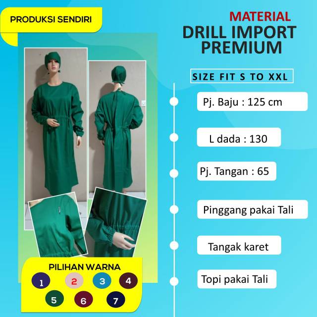 Gaun bedah jubah operasi surgical gown plus tutup kepala