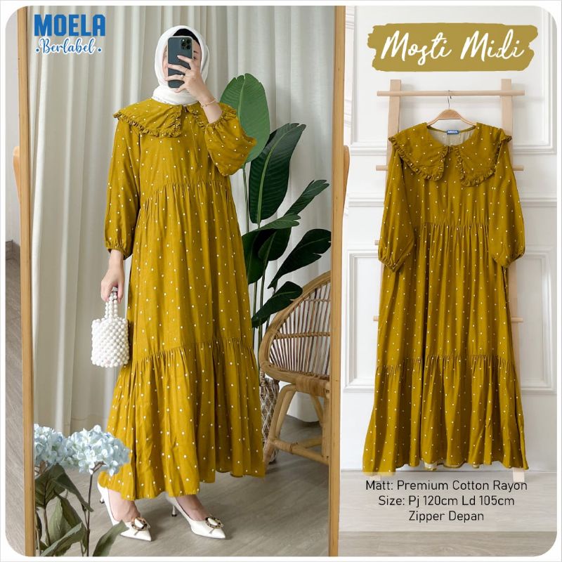 MOSTI MIDI DRESS MOELA - GAMIS RAYON PREMIUM MOTIF POLKADOT