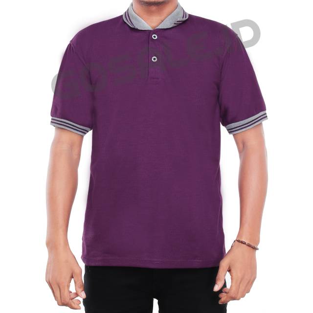 Kaos Polo Shirt NC59 Lakos TC Ungu Tua Kombinasi Kerah Abu