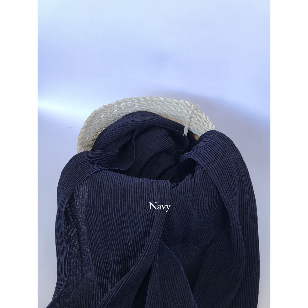 Pashmina Plisket full lidi 180x75 Hijab flisket Pashmina Plisket jilbab pleated shawl kerudung-Plisket Navy