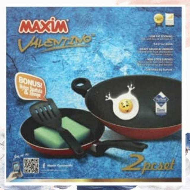 MAXIM Valentino 2Set Wajan (30CM) &amp; Penggorengan (22CM) VAL2Set Free Spatula &amp; Spons