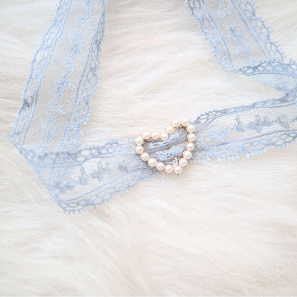 Hu Hu Hu Hu Hu Alat Bantu Pasang Kacamata♡ Kalung Choker Bahan Lace Hias Mutiara Imitasi Untuk Wanita