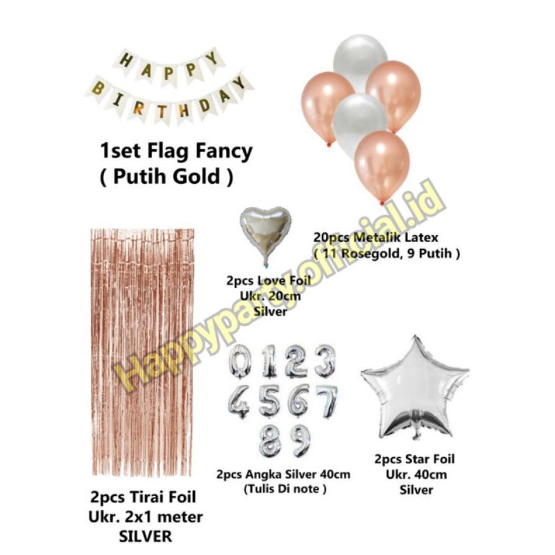 PAKET DEKORASI ULANG TAHUN/ HAPPY BIRTHDAY TEMA ROSE GOLD UK. 2 X 2 METER