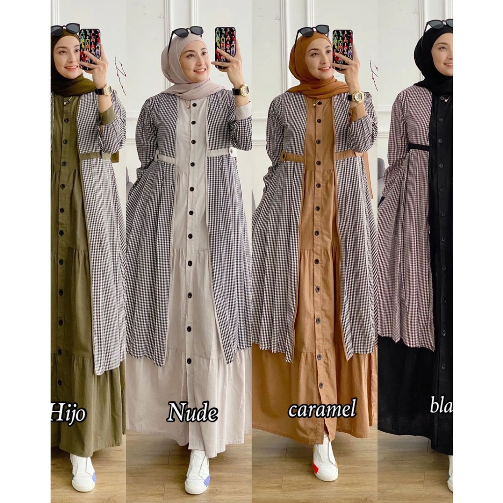 Set Gamis Cardi Bahan Katun Rami Terbaru/Set Gamis 2in1 Rompi Busui/Gamis Senja Set Dress Inner+Outh