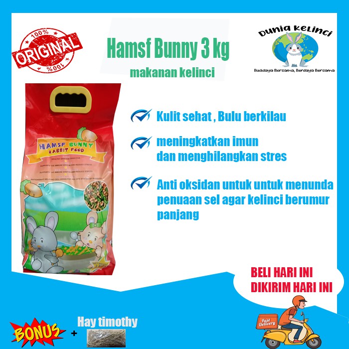 PELET PAKAN MAKANAN KELINCI HAMSF BUNNY 3 KG  RABBIT FOOD PELLET HAMSFBUNNY