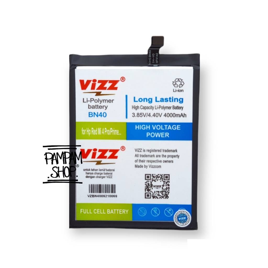 Baterai Vizz Double Power Original XiaoMi Redmi 4 Prime Pro BN40 Batre Batrai Dual Ori Xiao Mi BN 40 Handphone HP