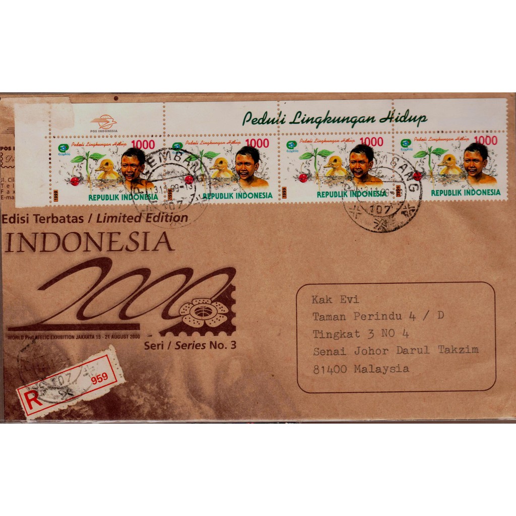 

Perangko Filateli A3-46 Indonesia Registered Cover 13.11.1999 To Malaysia