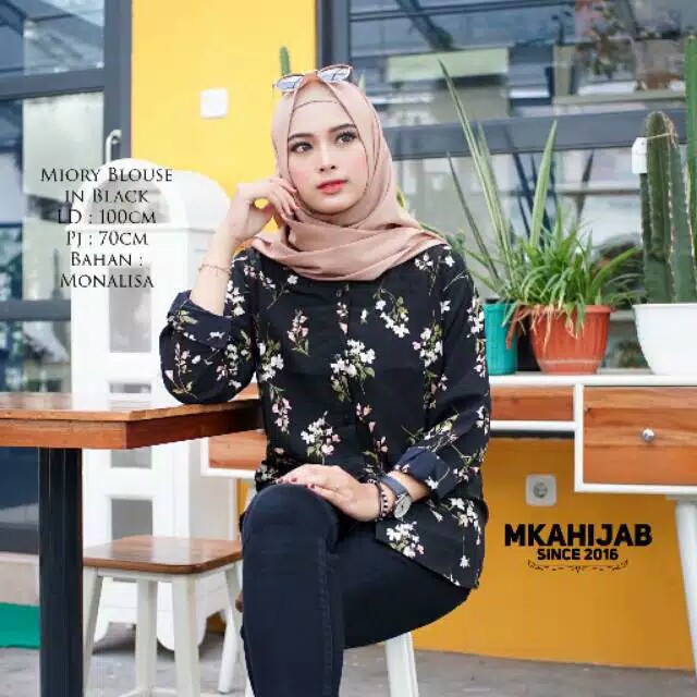 Kemeja wanita casual blouse lengan panjang muslim motif murah / blus wanita kekinian adelia miory-1