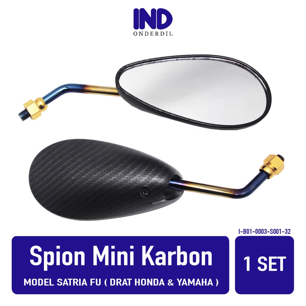 Spion-Sepion-Kaca-Cermin Kiri-Kanan Mini-Kecil Besi Set Variasi Model Satria FU 150 Carbon-Karbon Twotone Universal Drat Honda &amp; Yamaha Beat-Vario-Mio-Aerox-Grand-PCX-NMAX dll