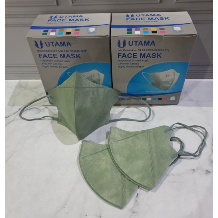 Masker Duckbill UTAMA izin KEMENKES RI isi 50 Pcs/BOX  Emboss U Premium Dewasa IMPORT Disposable Earloop mask Anti Virus COD