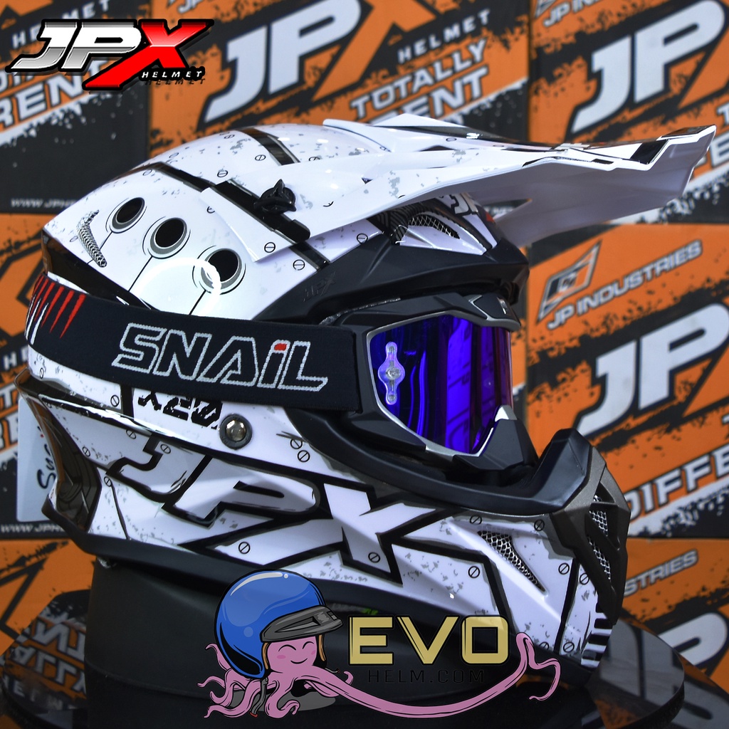 HELM JPX CROSS_FOX1 SERI X20 - PEARL WHITE GLOSS + GOOGLE SNAIL (ONGKIR 2 KG) HELM JPX X20 TITAN JPX CROSS MOTIF TITAN JPX X20 WHITE HELM JPX TERBARU